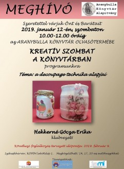 Kreatív szombat lesz az Aranybulla Könyvtár Olvasótermében